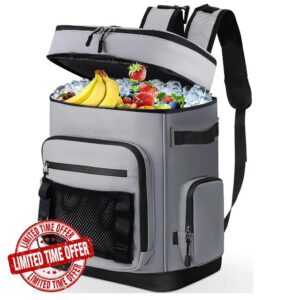 30L Insulated and Cooler Backpack Double Deck Picnic Backpack with Cutlery Divider Waterproof Leakproof Large Capacity & Portable 48 Cans Cooler Bag Lunch Bag Rucksack for Camping Hiking for Men Wome