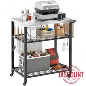 Outsunny Outdoor Grill Cart with Stainless Steel Tabletop for Food Prep