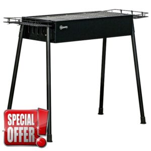 Outsunny Portable Charcoal Barbecue BBQ Grill with Seasoning Baskets and Hooks