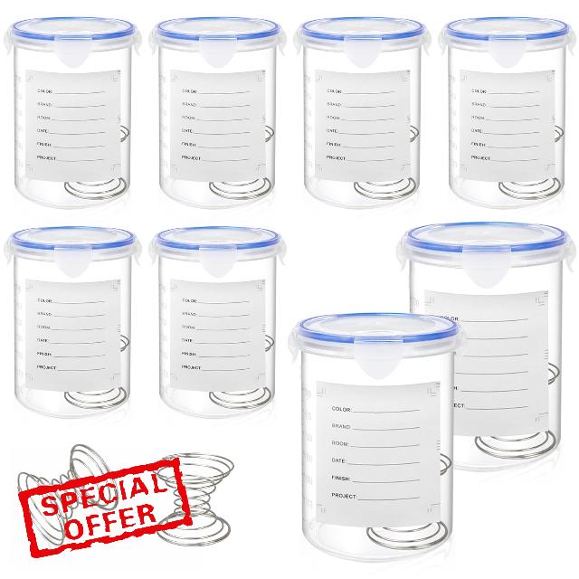 8 Pieces Paint Container with Stainless Steel Mixing Ball Touch up Storage Cups with Lids Paint Containers Storage Airtight for Repainting (1000 ml)