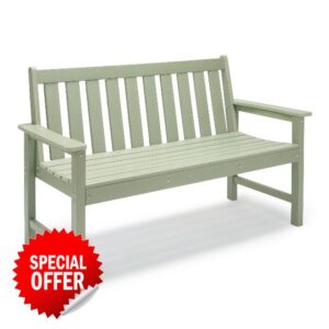 VonHaus Garden Bench Sage Green - 2 Seater Outdoor Bench with Armrests & Traditional Slatted Design - Durable Weather Resistant HDPE Plastic Garden Seating for Patio & Terrace - Westpo