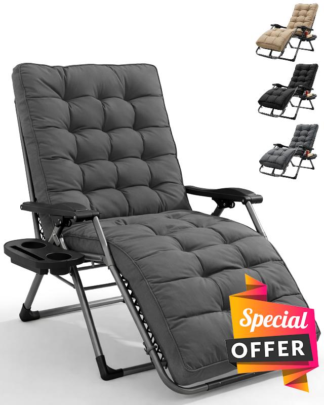 KEPLIN Square Tube Gravity Chair with Cushion 1 Pack – Extra Wide 72cm Zero Gravity Reclining Garden Chair
