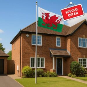 20FT Heavy Duty Aluminium Sectional Flagpole Kit with 5X3 FT Wales Flag – Outdoor Set with Gold Ball Topper