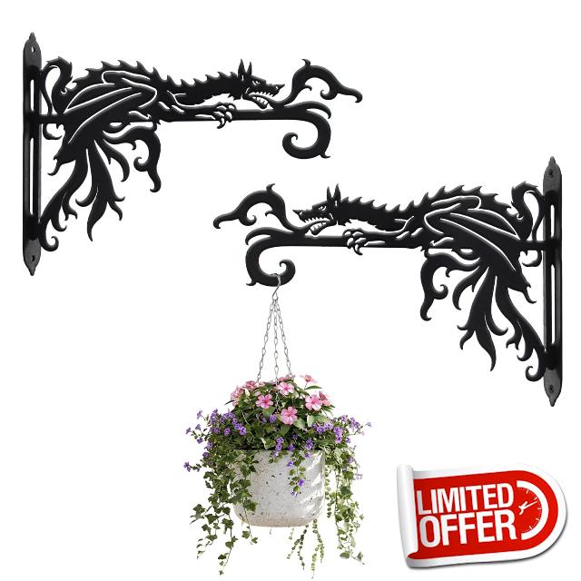 2 Pack-10inch Gothic Dragon Metal Wall Brackets for Hanging Plants
