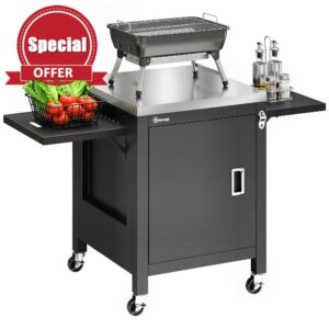 Outsunny Outdoor Grill Cart with Stainless Steel Tabletop for Kitchen Prep
