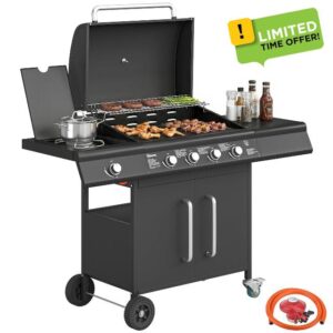 Outsunny 4+1 Burner Gas BBQ Grill with Storage Cabinet