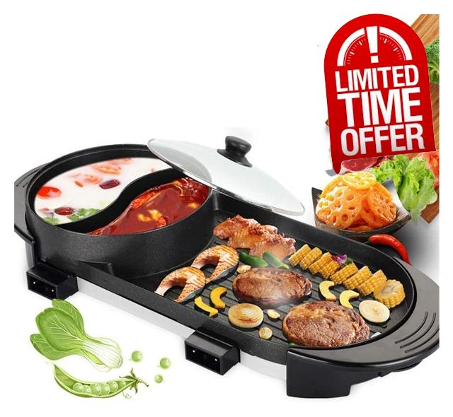 2 in 1 Electric Barbecue Hot Pot Double Baking Cooking
