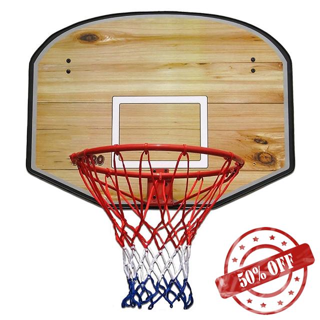 Wall Mounted Basketball Hoop with Wood Backboard and Steel Rim for Indoor and Outdoor Use