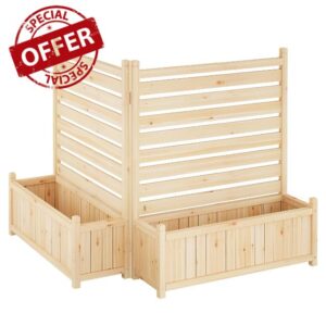 2Pcs Wooden Outdoor Privacy Fence Set with Planter Boxes