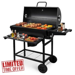 Large Charcoal BBQ Grill Smoker | Barrel Barbecue with Thermometer