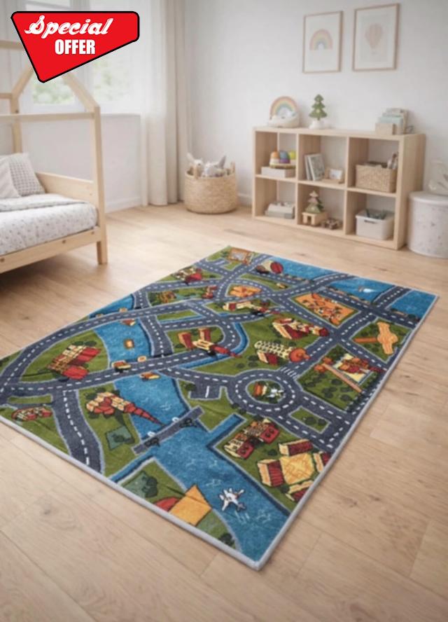Kids Road Play Rug City Road Map Carpet with Buildings and Waterways 120 x 170 cm 47 x 67 Large Car Play Mat for Bedroom Playroom