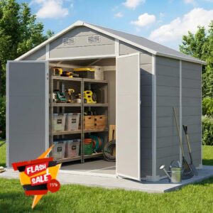 LARBANKE 8×6FT Outdoor Plastic Shed with Floor&Transport Accessible Ramp