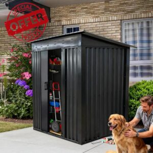 All-Weather Outdoor Storage Shed with Sliding Door & Pent Roof – Durable Steel Garden Utility Tool House for Backyard