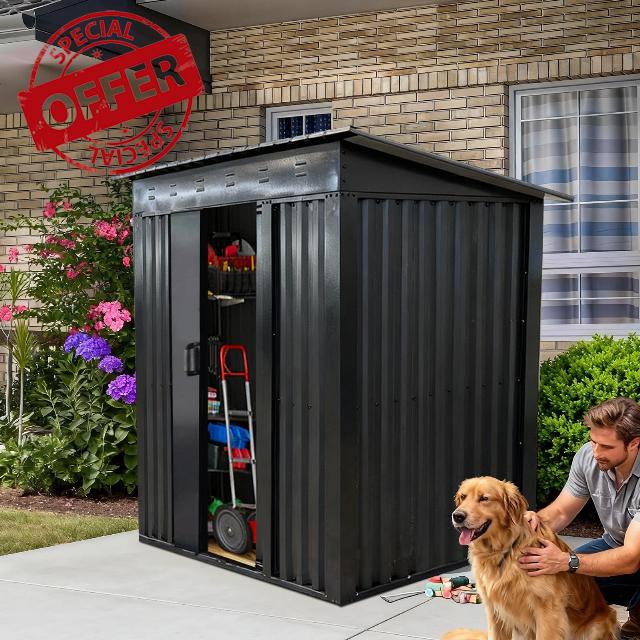 All-Weather Outdoor Storage Shed with Sliding Door & Pent Roof – Durable Steel Garden Utility Tool House for Backyard
