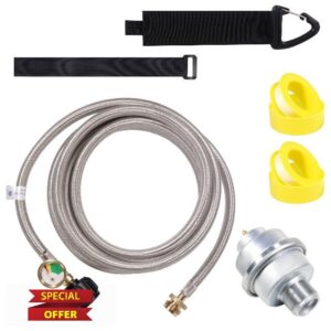 10FT Propane Fuel Filter F273699 and Gauge with QCC1/Type1 Propane Adapter for Mr Heater for Buddy for Big B-uddy Stainless Braided Hose and Detachable Filte
