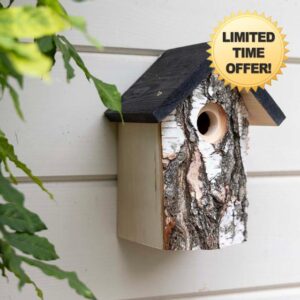 CJ Wildlife Bird Box for Gardens – Bird Nesting Box for Tits and Nuthatch – Birch Wood with Natural Bark – All Year Round Shelter and Nesting Site