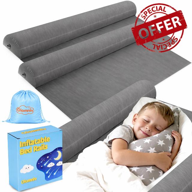 Oiomniv Inflatable Bed Rails for Toddlers (2 Pack) – Portable Travel Bed Bumpers