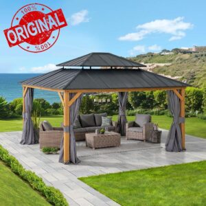 SUNJOY 3.9X4.5m Wooden Hardtop Gazebo