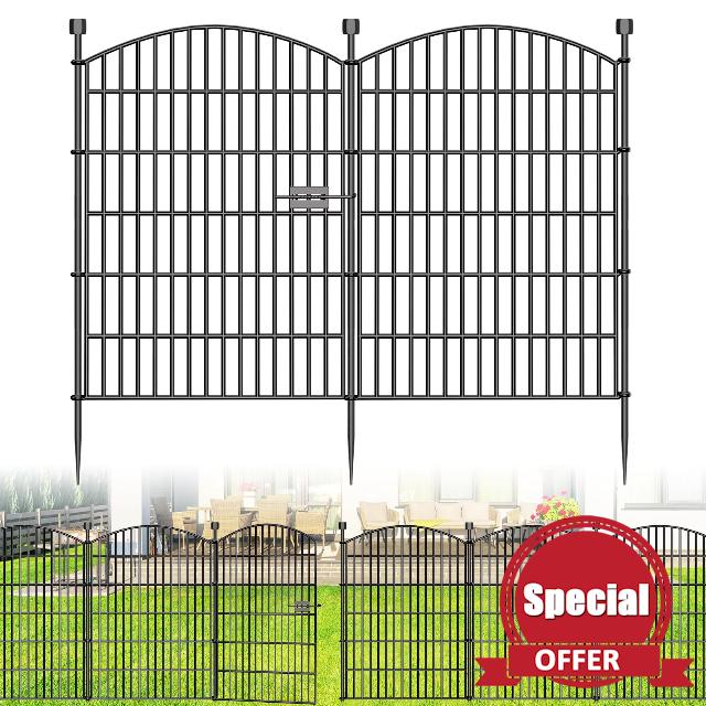 10 Panels No Dig Decorative Garden Fence with Gate - 102 cm (H) x 7.2 m (L)