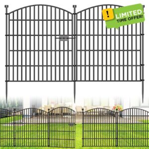 10 Panels Decorative Garden Fence with Gate - 81.3 cm (H) x 7.2 m (L) No Dig Dog Fence Outdoor for Yard