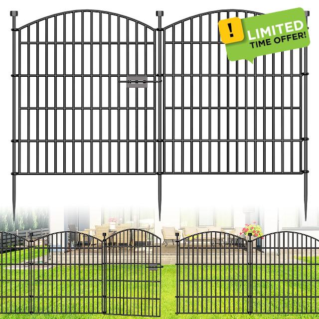 10 Panels Decorative Garden Fence with Gate - 81.3 cm (H) x 7.2 m (L) No Dig Dog Fence Outdoor for Yard