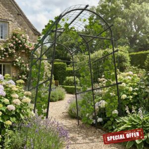 Garvee Extra Tall 7.5FT Garden Arch Trellis with Netting – Polyethylene-Coated Stainless Steel Arbor for Climbing Plants