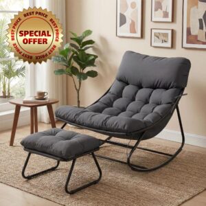 Aoxun Outdoor Rocking Chair with Ottoman for Adults