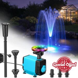 POPOSOAP Pond Fountain with RGB Lights - 40W Submersible Pump