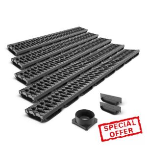 Vodaland EASY Low Plastic channel drain kit with plastic grating - load class A15 (5 Pack)