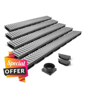 Vodaland EASY Low Plastic channel drain kit with galvanised steel grating - load class A15 (5 Pack)