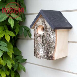 CJ Wildlife Bird Box for Gardens – Bird Nesting Box – Birch Wood with Natural Bark – Suitable for Tits – All Year Round Outdoor Birdhouse