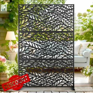 Free-Standing Garden Privacy Screen with Stand - 183x120cm Large Metal Outdoor Divider | Rust-Resistant Trellis & Bin Concealment Fence for Patio