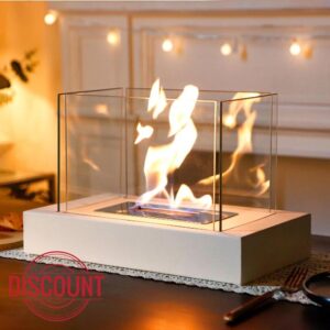 Metal and Glas Fireplace Fire Pit for Indoor Outdoor Yard Garden Patio White