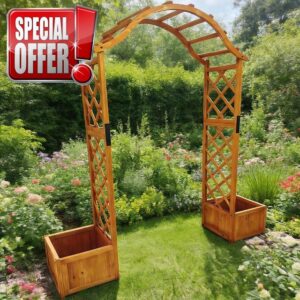 Wooden Garden Arch Pergola with 2 Planters