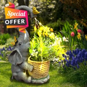 Solar Elephant Garden Ornaments Outdoor- Garden Elephant Statues