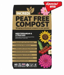 INCREDiPeatFree Premium Mediterranean & Citrus Compost 40L with 120g Incredibloom Plant Fertiliser Peat Free Grow Medium