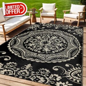 Capslpad Waterproof Outdoor Rug 150x245cm Reversible Outdoor Garden Rugs Boho Floral Plastic Straw Rug Portable RV Camping Rug Indoor Outside Carpet for Backyard Trailer Balcony Picnic Decor