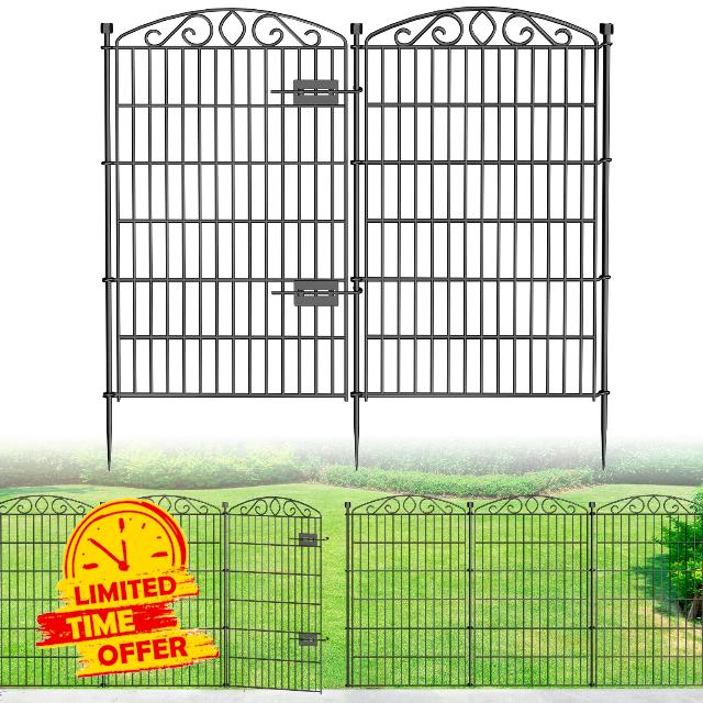 12 Panel No Dig Decorative Garden Fence with Gate - 107cm H x 8.1 m L