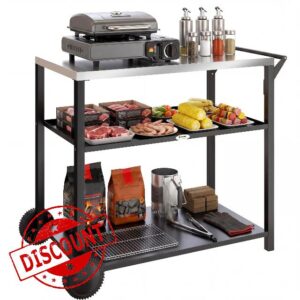 Outsunny Outdoor Grill Cart with Stainless Steel Tabletop for Kitchen Prep
