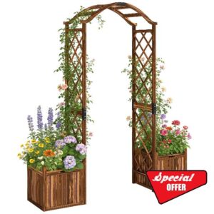 Outsunny Wooden Garden Arch with 2 Planter Boxes