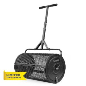 Crystals 24" Steel Compost Spreader Roller – 70L Lawn Peat Moss & Topsoil Spreader for Grass Seed
