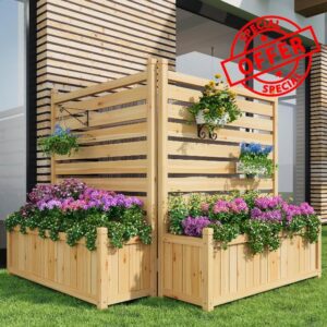 Decorative Outdoor Privacy Fence Panels with Planter Boxes – Freestanding Wooden Garden Screen for Patio