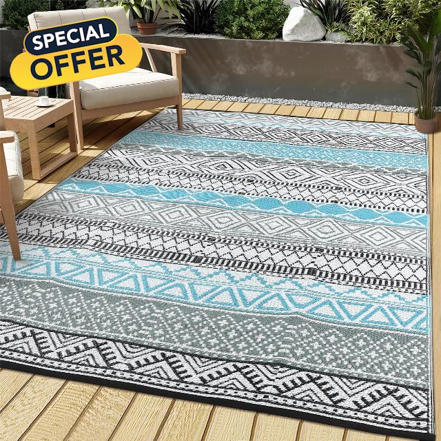 240 x 300 cm Outdoor Rug for Patio Waterproof Reversible Outdoor Plastic Straw Area Rugs Lightweight Foldable Outside Carpet Mat for RV