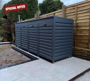 Premium Aluminium Quadruple Bin Store 110L-240L (Anthracite Grey - RAL 7016)