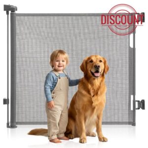 BATLI Retractable Baby Gate for Babies & Pets 150 x 86cm (59in x 34in) Extra-Wide Safety Gate for Doorways & Stairs