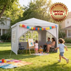 SAILUN 3x3m Gazebo Foldable Party Tent Folding Pavilion with 4 Side Walls and Roof Waterproof UV Protection Tent for Camping Party Garden Festival-Gray