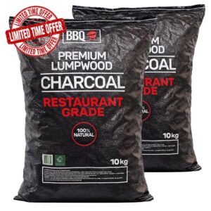 Green Olive Firewood Company - 20KG (2 x10kg) Restaurant Grade Lumpwood BBQ Charcoal Bag - Large Chunks for Longer Cooking - Ideal for Charcoal Barbecues and Outdoor Grilling - Premium BBQ Coal