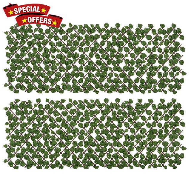 Outsunny Set of 2 Expandable Artificial Trellis Hedges – Realistic Leaf Privacy Screen for Indoor & Outdoor
