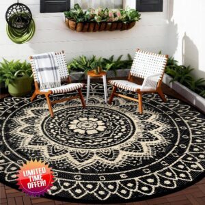 Round Outdoor Rug for Patio 300cm Reversible Waterproof Foldable Garden Rugs Boho Plastic Straw RV Mat Picnic Camping Carpet for RV Balcony Beach Deck Terrace Beach Apartment