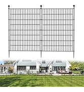 Series of black metal fence panels shown installed in residential settings, displaying ornamental tops and sturdy construction.
